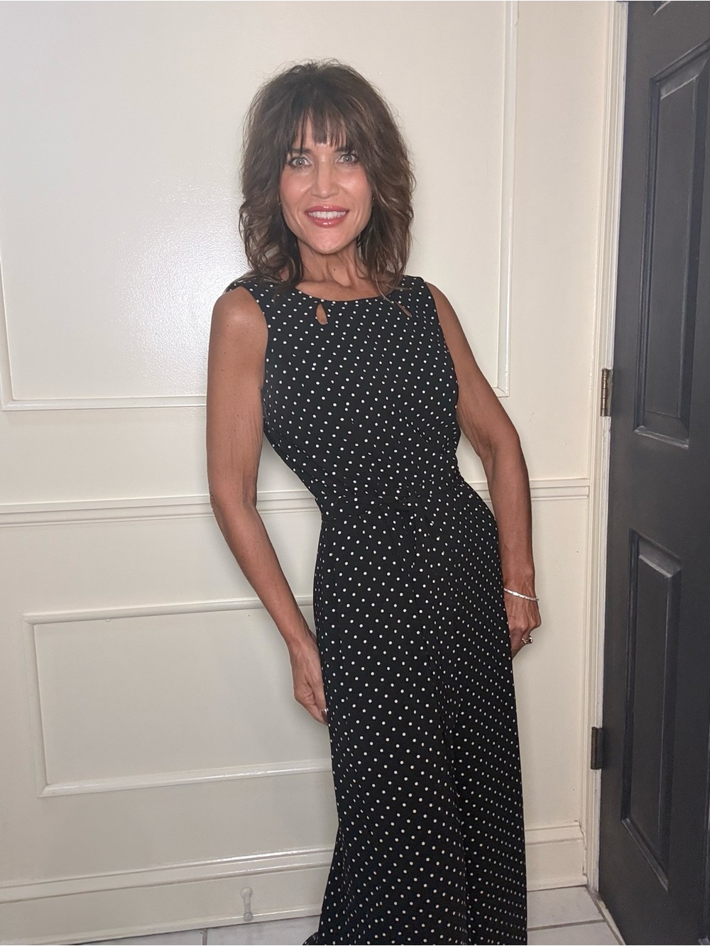 Gabby Skye Black White Polka Dot Open Back Jumpsuit Size 6